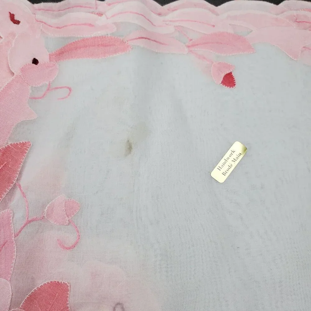 VTG 4 Hand Applique Embroidered Organdy Linen Placemats Pink White By Brode Main